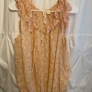 Adiva Peach Lace Ruffle Blouse